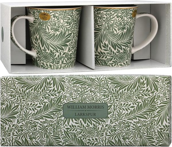 The Leonardo Collection William Morris Larkspur Tassen Set mit 2 Tassen für Küche und Zuhause, stilvolles Geschirrbecher-Set für jeden Anlass, schönes Kaffeetassen-Set mit 2 Stück, für Herren und 3