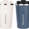 ERBO 2er Set Kaffeebecher to go, 380ml Thermobecher Edelsthal, Auslaufsicher Kaffeetasse Kaffeebecher mit Deckel, Coffee to go Becher, Thermobecher für Unterwegs, (Weiß + Blau) 20