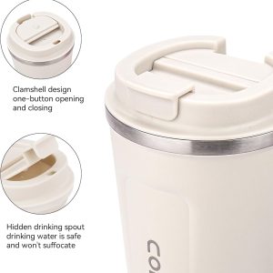 ERBO 2er Set Kaffeebecher to go, 380ml Thermobecher Edelsthal, Auslaufsicher Kaffeetasse Kaffeebecher mit Deckel, Coffee to go Becher, Thermobecher für Unterwegs, (Weiß + Blau) 10