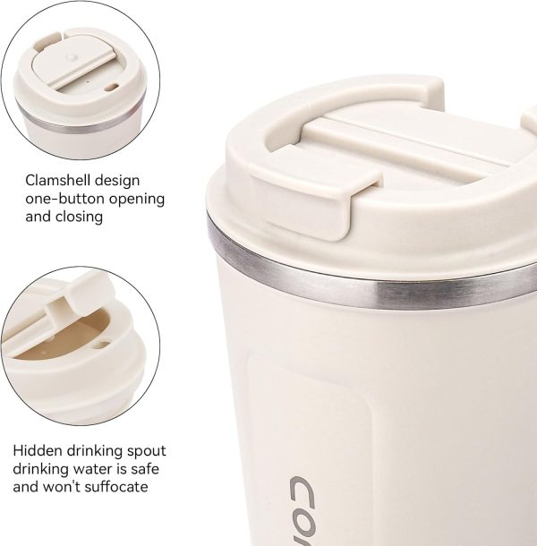 ERBO 2er Set Kaffeebecher to go, 380ml Thermobecher Edelsthal, Auslaufsicher Kaffeetasse Kaffeebecher mit Deckel, Coffee to go Becher, Thermobecher für Unterwegs, (Weiß + Blau) 3