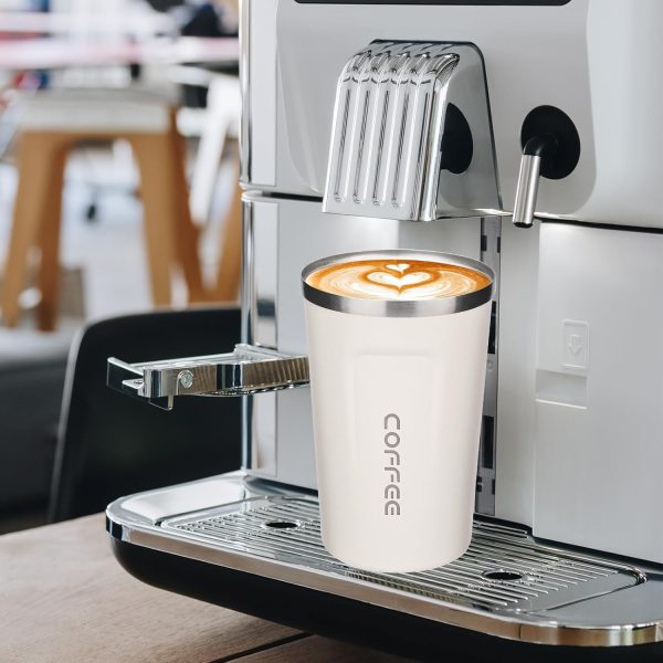 ERBO 2er Set Kaffeebecher to go, 380ml Thermobecher Edelsthal, Auslaufsicher Kaffeetasse Kaffeebecher mit Deckel, Coffee to go Becher, Thermobecher für Unterwegs, (Weiß + Blau) 6