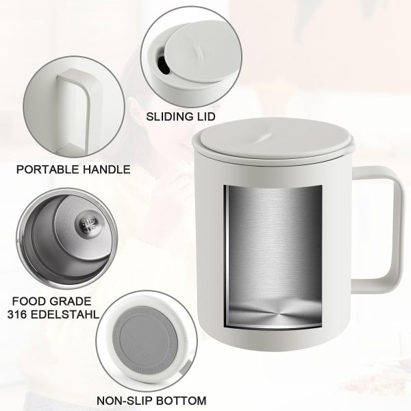 Homealexa Kaffeebecher 400 ml Doppelwandiges Vakuum Thermo Kaffeebecher Kaffeetasse Thermobecher Kaffee- und Teetasse aus Edelstahl Thermobecher mit Griff und Schiebedeckel (Weiß) 2