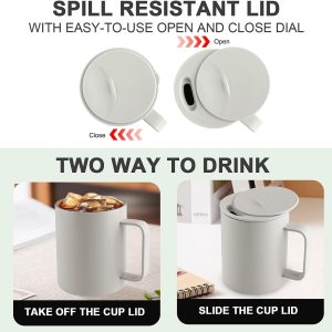 Homealexa Kaffeebecher 400 ml Doppelwandiges Vakuum Thermo Kaffeebecher Kaffeetasse Thermobecher Kaffee- und Teetasse aus Edelstahl Thermobecher mit Griff und Schiebedeckel (Weiß) 10