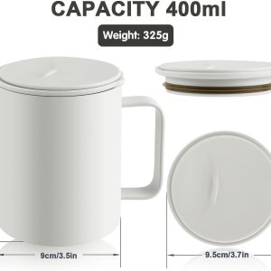 Homealexa Kaffeebecher 400 ml Doppelwandiges Vakuum Thermo Kaffeebecher Kaffeetasse Thermobecher Kaffee- und Teetasse aus Edelstahl Thermobecher mit Griff und Schiebedeckel (Weiß) 12