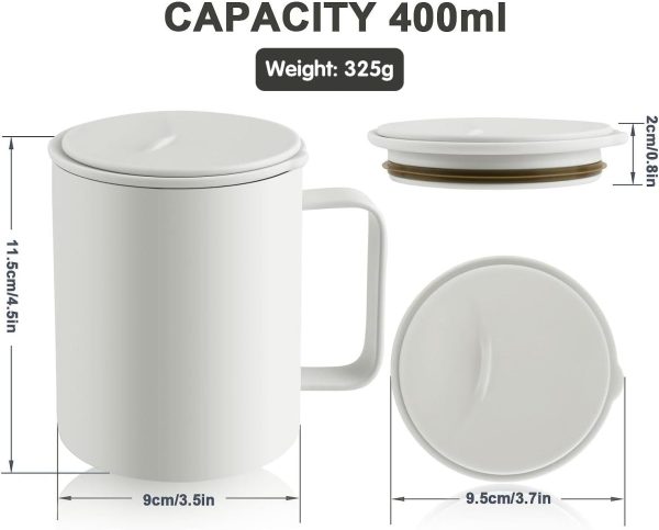 Homealexa Kaffeebecher 400 ml Doppelwandiges Vakuum Thermo Kaffeebecher Kaffeetasse Thermobecher Kaffee- und Teetasse aus Edelstahl Thermobecher mit Griff und Schiebedeckel (Weiß) 4