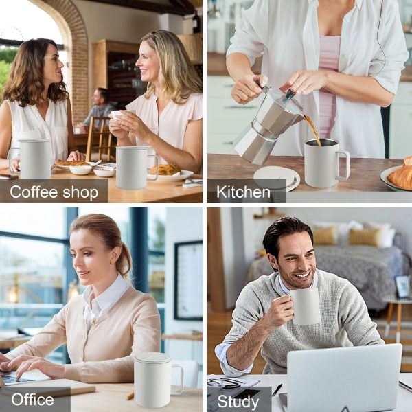 Homealexa Kaffeebecher 400 ml Doppelwandiges Vakuum Thermo Kaffeebecher Kaffeetasse Thermobecher Kaffee- und Teetasse aus Edelstahl Thermobecher mit Griff und Schiebedeckel (Weiß) 7