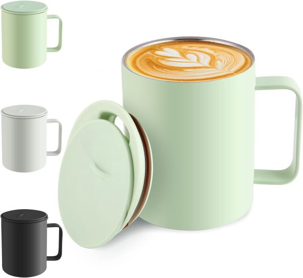 Homealexa Kaffeebecher 400 ml Doppelwandiges Vakuum Thermo Kaffeebecher Kaffeetasse Thermobecher Kaffee- und Teetasse aus Edelstahl Thermobecher mit Griff und Schiebedeckel (Grün) 1
