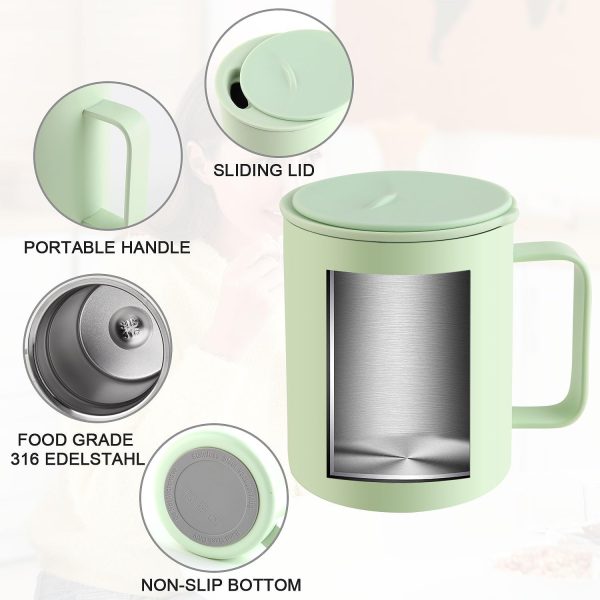 Homealexa Kaffeebecher 400 ml Doppelwandiges Vakuum Thermo Kaffeebecher Kaffeetasse Thermobecher Kaffee- und Teetasse aus Edelstahl Thermobecher mit Griff und Schiebedeckel (Grün) 2