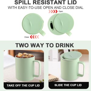Homealexa Kaffeebecher 400 ml Doppelwandiges Vakuum Thermo Kaffeebecher Kaffeetasse Thermobecher Kaffee- und Teetasse aus Edelstahl Thermobecher mit Griff und Schiebedeckel (Grün) 10