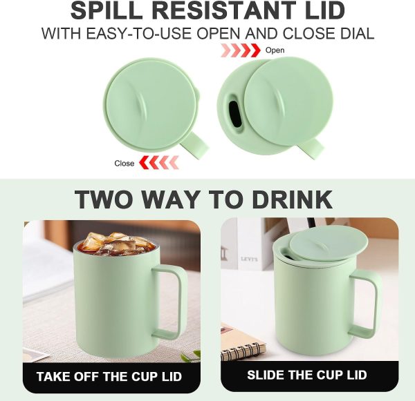 Homealexa Kaffeebecher 400 ml Doppelwandiges Vakuum Thermo Kaffeebecher Kaffeetasse Thermobecher Kaffee- und Teetasse aus Edelstahl Thermobecher mit Griff und Schiebedeckel (Grün) 3