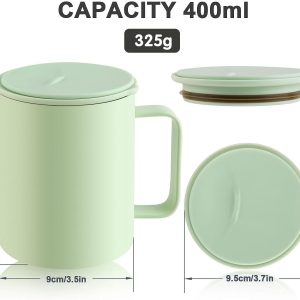 Homealexa Kaffeebecher 400 ml Doppelwandiges Vakuum Thermo Kaffeebecher Kaffeetasse Thermobecher Kaffee- und Teetasse aus Edelstahl Thermobecher mit Griff und Schiebedeckel (Grün) 12
