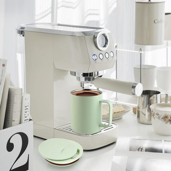 Homealexa Kaffeebecher 400 ml Doppelwandiges Vakuum Thermo Kaffeebecher Kaffeetasse Thermobecher Kaffee- und Teetasse aus Edelstahl Thermobecher mit Griff und Schiebedeckel (Grün) 6