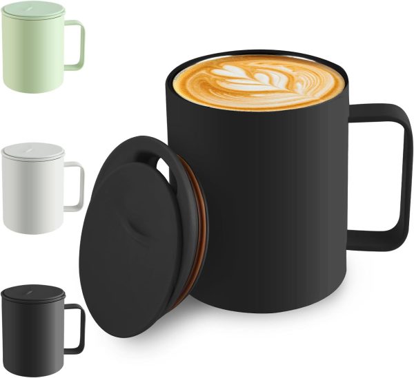 Homealexa Kaffeebecher 400 ml Doppelwandiges Vakuum Thermo Kaffeebecher Kaffeetasse Thermobecher Kaffee- und Teetasse aus Edelstahl Thermobecher mit Griff und Schiebedeckel (Schwarze) 1