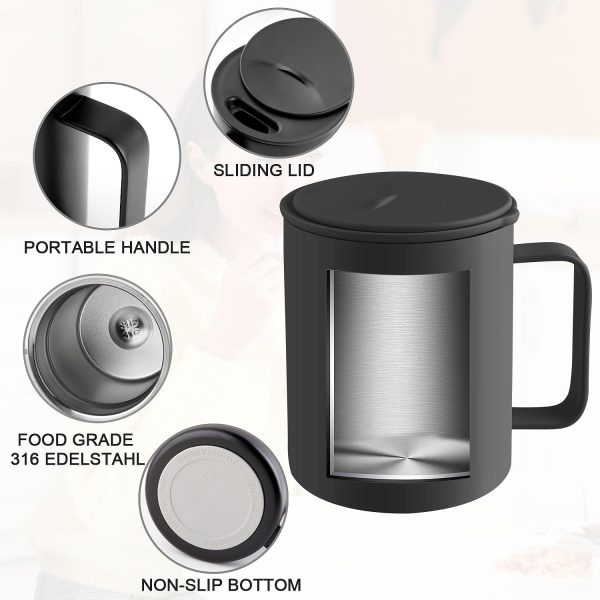 Homealexa Kaffeebecher 400 ml Doppelwandiges Vakuum Thermo Kaffeebecher Kaffeetasse Thermobecher Kaffee- und Teetasse aus Edelstahl Thermobecher mit Griff und Schiebedeckel (Schwarze) 2