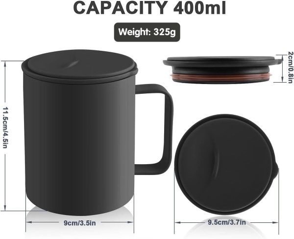 Homealexa Kaffeebecher 400 ml Doppelwandiges Vakuum Thermo Kaffeebecher Kaffeetasse Thermobecher Kaffee- und Teetasse aus Edelstahl Thermobecher mit Griff und Schiebedeckel (Schwarze) 4