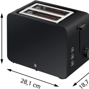 WMF Stelio Toaster 2 Scheiben Edelstahl, Doppelschlitz Toaster mit Brötchenaufsatz, Bagel-Funktion, 7 Bräunungsstufen, 900 W, Toaster edelstahl matt schwarz 17