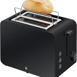 WMF Stelio Toaster 2 Scheiben Edelstahl, Doppelschlitz Toaster mit Brötchenaufsatz, Bagel-Funktion, 7 Bräunungsstufen, 900 W, Toaster edelstahl matt schwarz 23