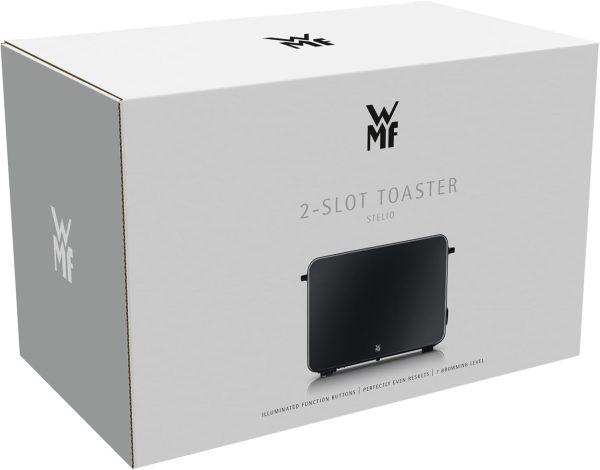 WMF Stelio Toaster 2 Scheiben Edelstahl, Doppelschlitz Toaster mit Brötchenaufsatz, Bagel-Funktion, 7 Bräunungsstufen, 900 W, Toaster edelstahl matt schwarz 10