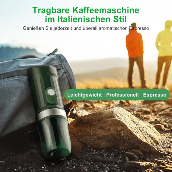 APIOTEIA tragbarer Espressomaschine, 20 Bar Elektrische Selbstheizender Espressokocher, Kompatibel mit Gemahlenem Kaffee & NS-Kapsel (Amry Green) 2
