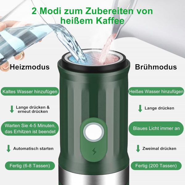APIOTEIA tragbarer Espressomaschine, 20 Bar Elektrische Selbstheizender Espressokocher, Kompatibel mit Gemahlenem Kaffee & NS-Kapsel (Amry Green) 3