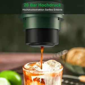APIOTEIA tragbarer Espressomaschine, 20 Bar Elektrische Selbstheizender Espressokocher, Kompatibel mit Gemahlenem Kaffee & NS-Kapsel (Amry Green) 12