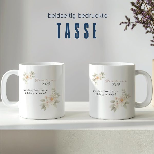 Tasse Rente 2025 - Geschenk zum Ruhestand für Rentner - Kaffeetasse mit Spruch schönes Rentner Abschied lustiges Abschiedsgeschenk Mann - 330 ml weiß (Rentner 2025) 2