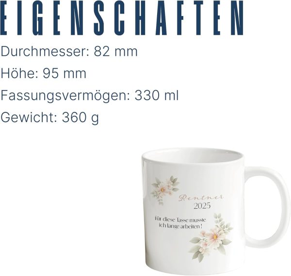 Tasse Rente 2025 - Geschenk zum Ruhestand für Rentner - Kaffeetasse mit Spruch schönes Rentner Abschied lustiges Abschiedsgeschenk Mann - 330 ml weiß (Rentner 2025) 3