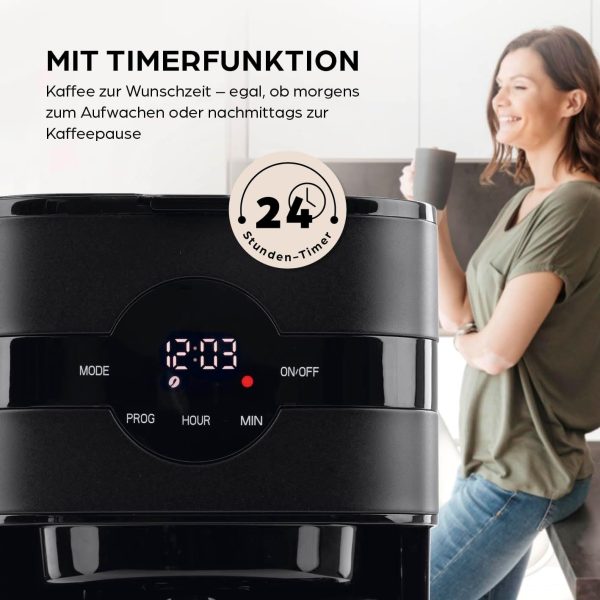 Barista Filterkaffeemaschine mit Thermokanne | 24h Timer & Permanentfilter | Für 8 Tassen Kaffee | Kaffeemaschine für Pulver [Schwarz] 2