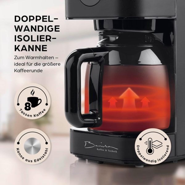 Barista Filterkaffeemaschine mit Thermokanne | 24h Timer & Permanentfilter | Für 8 Tassen Kaffee | Kaffeemaschine für Pulver [Schwarz] 3