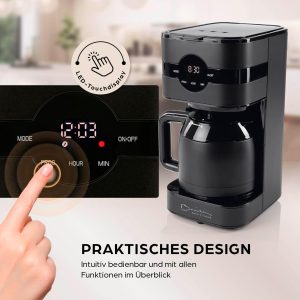 Barista Filterkaffeemaschine mit Thermokanne | 24h Timer & Permanentfilter | Für 8 Tassen Kaffee | Kaffeemaschine für Pulver [Schwarz] 13