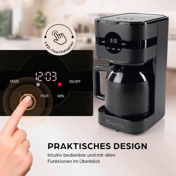 Barista Filterkaffeemaschine mit Thermokanne | 24h Timer & Permanentfilter | Für 8 Tassen Kaffee | Kaffeemaschine für Pulver [Schwarz] 4