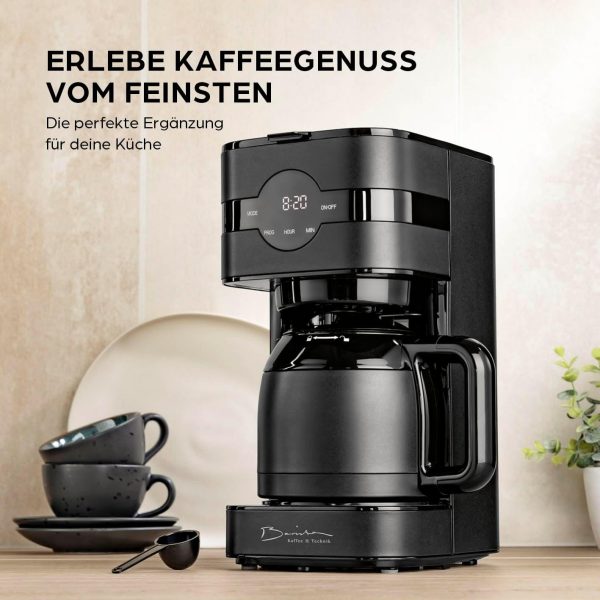 Barista Filterkaffeemaschine mit Thermokanne | 24h Timer & Permanentfilter | Für 8 Tassen Kaffee | Kaffeemaschine für Pulver [Schwarz] 8