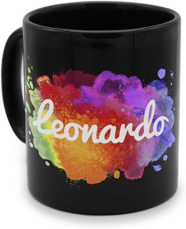 printplanet - Tasse Schwarz mit Namen Leonardo - Motiv: Color Paint - Namenstasse, Kaffeebecher, Mug, Becher, Kaffeetasse 1