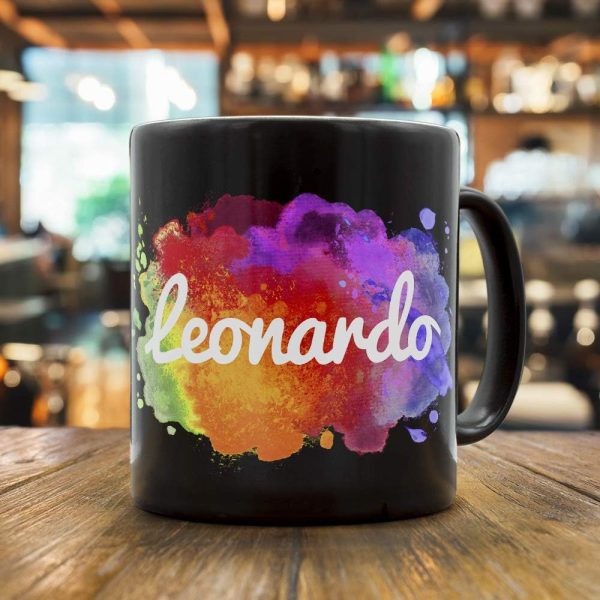 printplanet - Tasse Schwarz mit Namen Leonardo - Motiv: Color Paint - Namenstasse, Kaffeebecher, Mug, Becher, Kaffeetasse 2