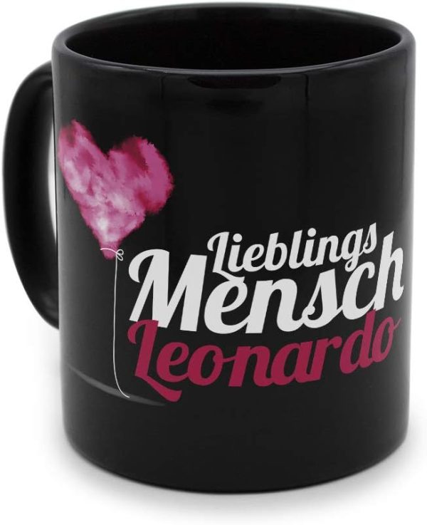 printplanet - Tasse Schwarz mit Namen Leonardo - Motiv: Lieblings Mensch - Namenstasse, Kaffeebecher, Mug, Becher, Kaffeetasse 1