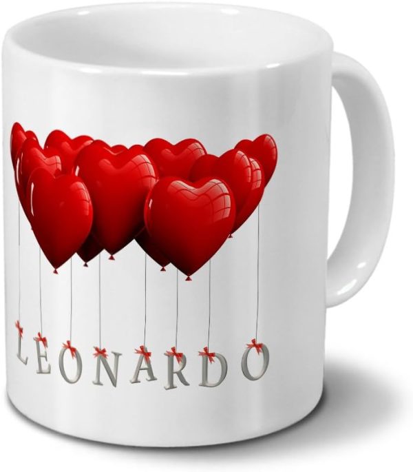 printplanet Tasse mit Namen Leonardo - Motiv Herzballons - Namenstasse, Kaffeebecher, Mug, Becher, Kaffeetasse - Farbe Schwarz 1