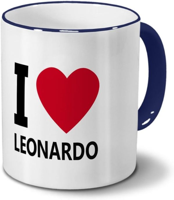 printplanet Tasse mit Namen Leonardo - Motiv I Love Leonardo - Namenstasse, Kaffeebecher, Mug, Becher, Kaffeetasse - Farbe Blau 1
