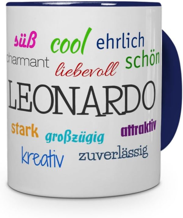 printplanet Tasse mit Namen Leonardo - Positive Eigenschaften von Leonardo - Namenstasse, Kaffeebecher, Mug, Becher, Kaffeetasse - Farbe Blau 1