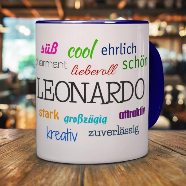 printplanet Tasse mit Namen Leonardo - Positive Eigenschaften von Leonardo - Namenstasse, Kaffeebecher, Mug, Becher, Kaffeetasse - Farbe Blau 2
