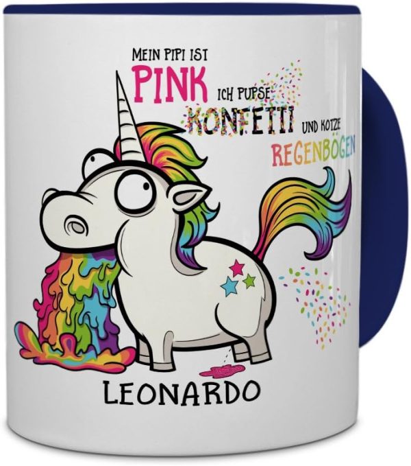 printplanet® Tasse mit Namen Leonardo - Motiv Einhorn - Namenstasse, Kaffeebecher, Mug, Becher, Kaffeetasse - Farbe Blau 1