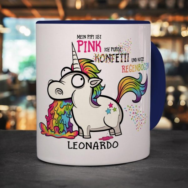 printplanet® Tasse mit Namen Leonardo - Motiv Einhorn - Namenstasse, Kaffeebecher, Mug, Becher, Kaffeetasse - Farbe Blau 2