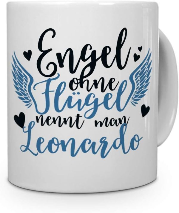 printplanet Tasse mit Namen Leonardo - Motiv Engel - Namenstasse, Kaffeebecher, Mug, Becher, Kaffeetasse - Farbe Blau 1