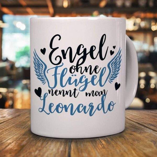 printplanet Tasse mit Namen Leonardo - Motiv Engel - Namenstasse, Kaffeebecher, Mug, Becher, Kaffeetasse - Farbe Blau 2