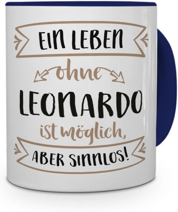printplanet® Tasse mit Namen Leonardo - Motiv Sinnlos - Namenstasse, Kaffeebecher, Mug, Becher, Kaffeetasse - Farbe Blau 1