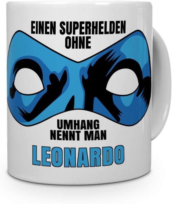 printplanet Tasse mit Namen Leonardo - Motiv Superhelden ohne Umhang - Namenstasse, Kaffeebecher, Mug, Becher, Kaffeetasse - Farbe Blau 1