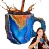 Kaffeetassen – durchscheinende Kaffeetasse, bunte Onyx-Tasse, Mineral-Kristall-Kaffeetasse, natürlicher Mineralstein-Tasse mit Griff, Neuheit Kristallbecher, Schreibtisch-Dekoration für Zuhause, 5