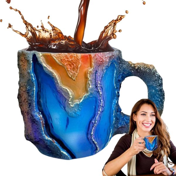 Kaffeetassen – durchscheinende Kaffeetasse, bunte Onyx-Tasse, Mineral-Kristall-Kaffeetasse, natürlicher Mineralstein-Tasse mit Griff, Neuheit Kristallbecher, Schreibtisch-Dekoration für Zuhause, 1