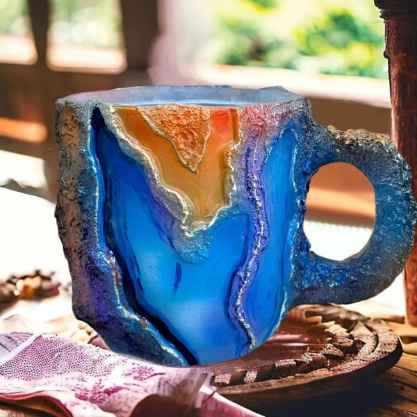 Kaffeetassen – durchscheinende Kaffeetasse, bunte Onyx-Tasse, Mineral-Kristall-Kaffeetasse, natürlicher Mineralstein-Tasse mit Griff, Neuheit Kristallbecher, Schreibtisch-Dekoration für Zuhause, 2