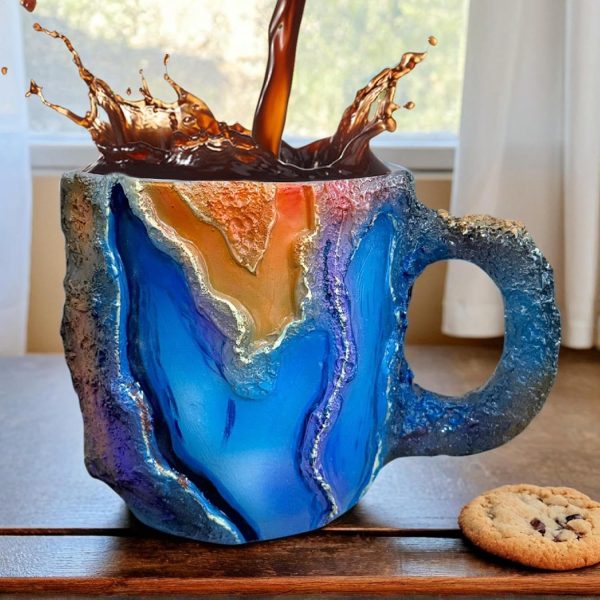 Kaffeetassen – durchscheinende Kaffeetasse, bunte Onyx-Tasse, Mineral-Kristall-Kaffeetasse, natürlicher Mineralstein-Tasse mit Griff, Neuheit Kristallbecher, Schreibtisch-Dekoration für Zuhause, 3