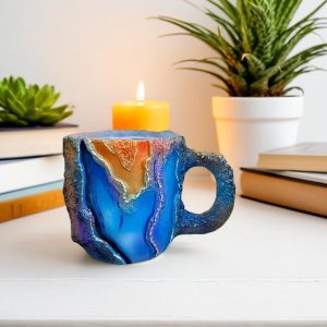 Kaffeetassen – durchscheinende Kaffeetasse, bunte Onyx-Tasse, Mineral-Kristall-Kaffeetasse, natürlicher Mineralstein-Tasse mit Griff, Neuheit Kristallbecher, Schreibtisch-Dekoration für Zuhause, 14